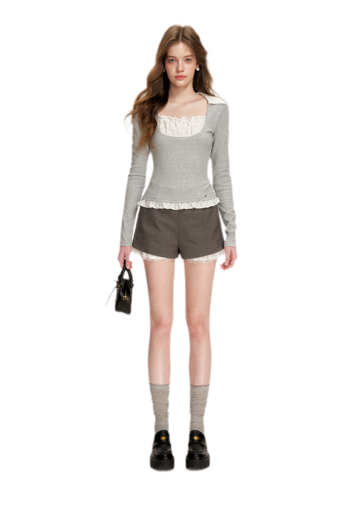 Lace Ruffle Fitted T-Shirt