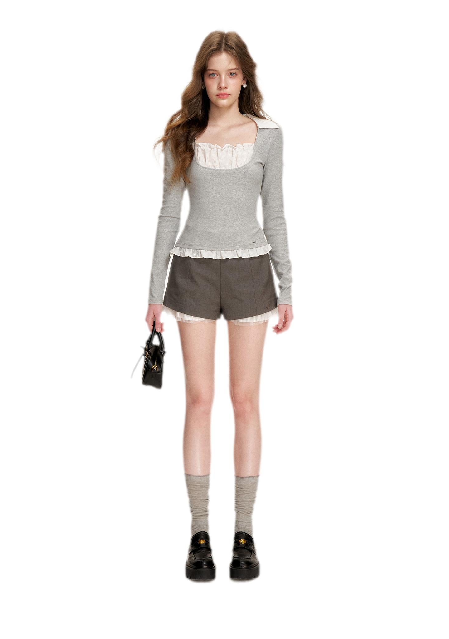 Lace Ruffle Fitted T-Shirt