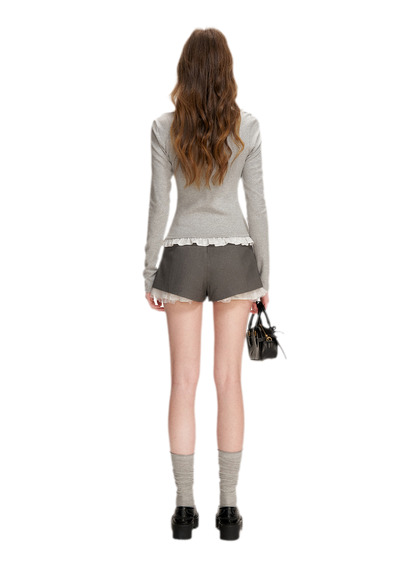 Lace Ruffle Fitted T-Shirt