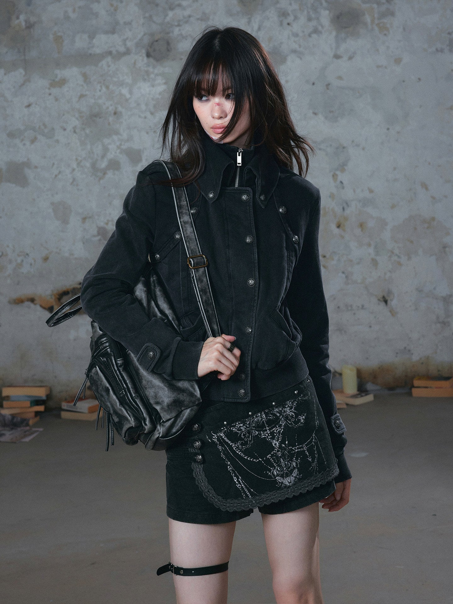 Distressed Asymmetrical Wrap Skort