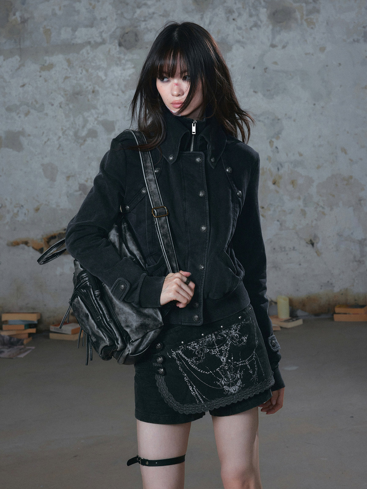 Distressed Asymmetrical Wrap Skort