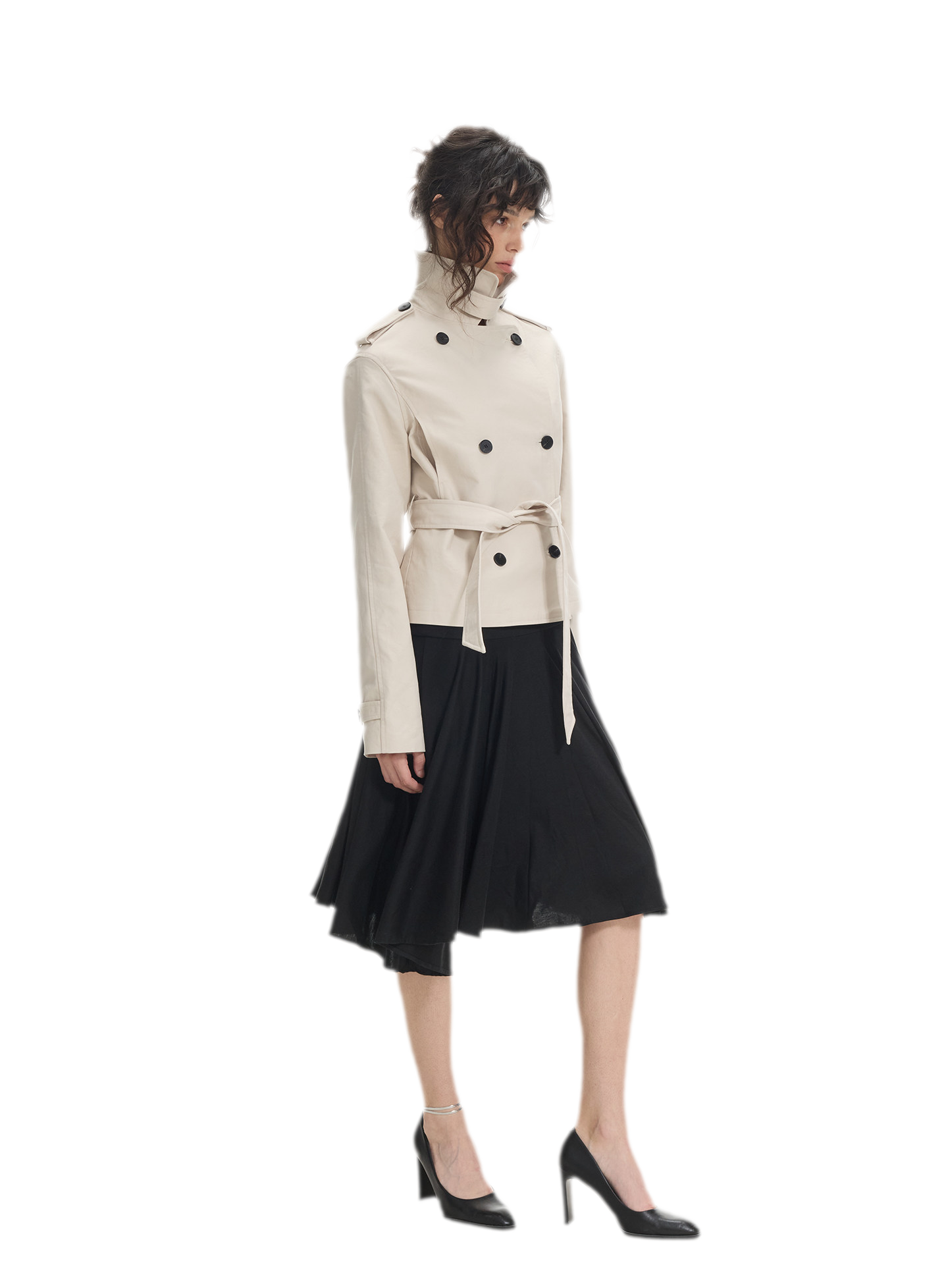 Combed Cotton Cropped Trench Coat
