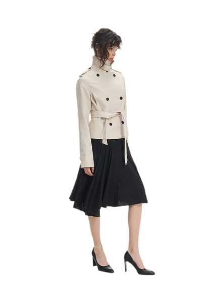 Combed Cotton Cropped Trench Coat