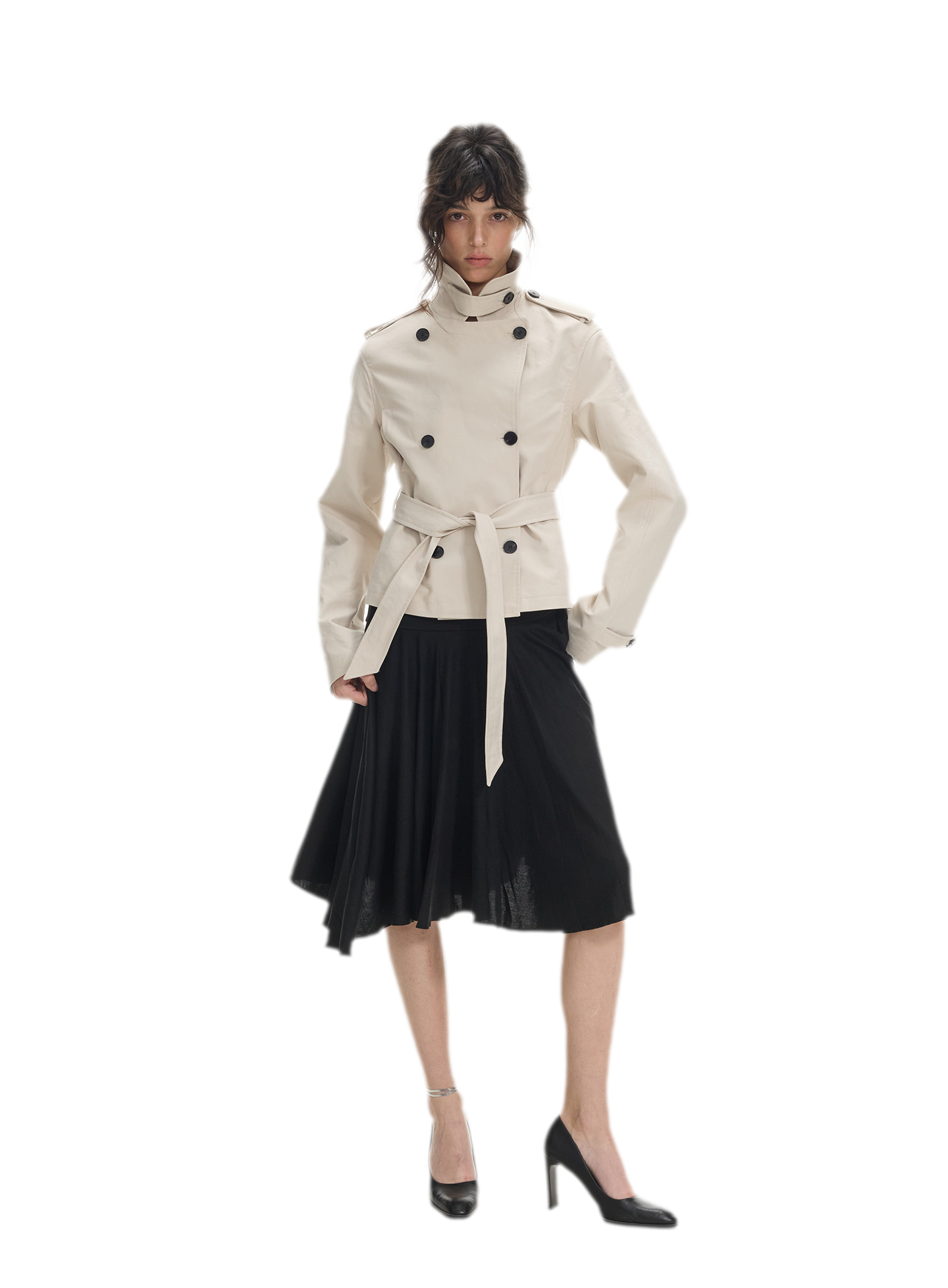 Combed Cotton Cropped Trench Coat