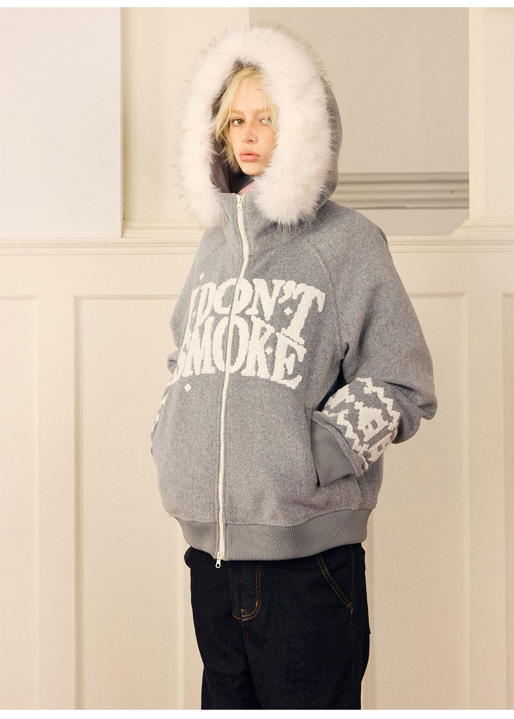 Brushed Fair Isle Hooded Jacket