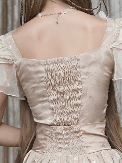 Jacquard Flutter-Sleeve Lace Top