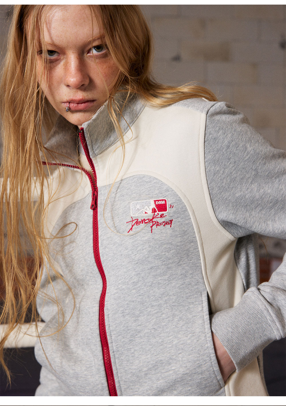 Cotton Color-Block Zip Sweatshirt