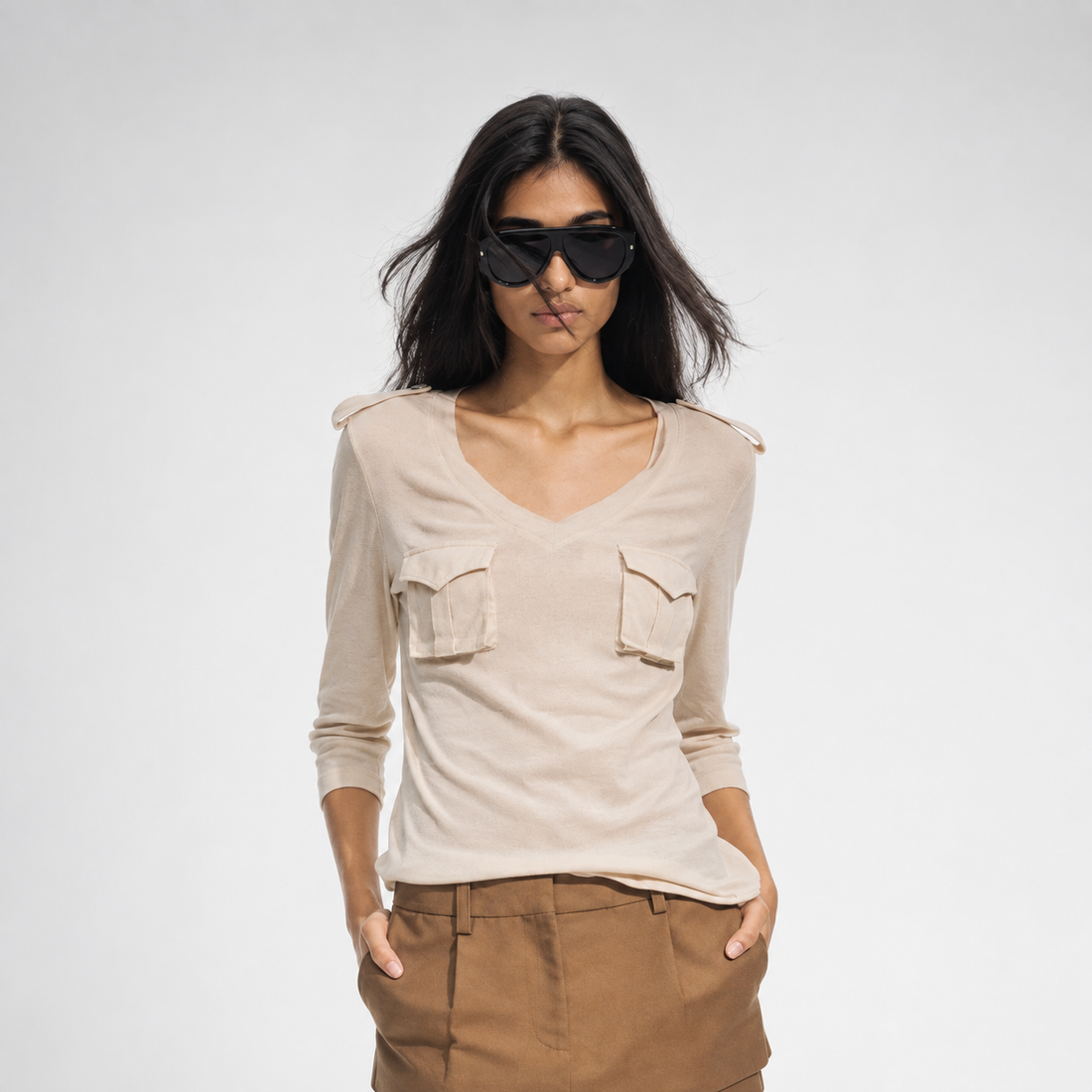 Textured Slim-Fit V-Neck Knit Top