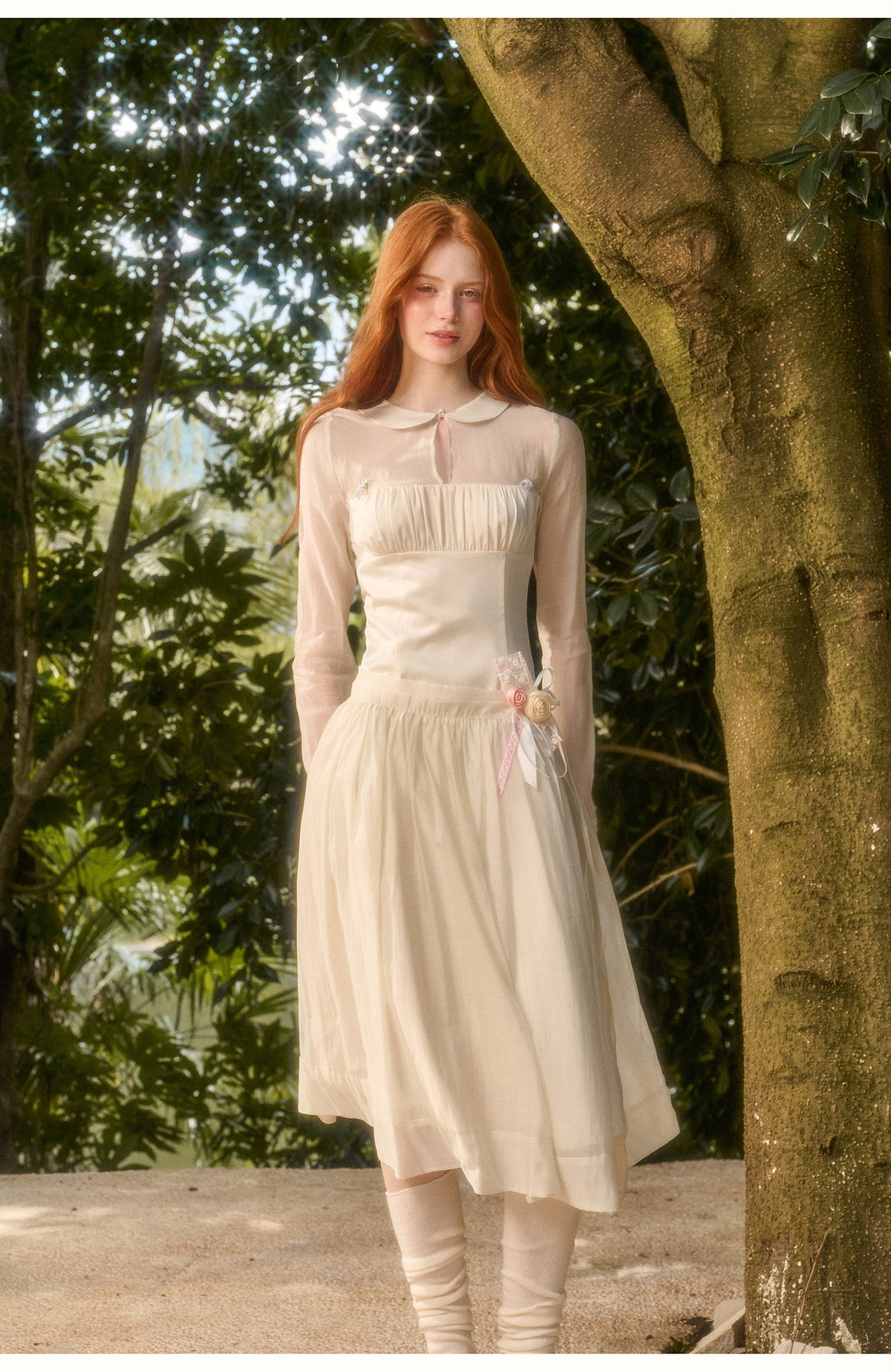 Satin Tencel Vintage Collar Dress