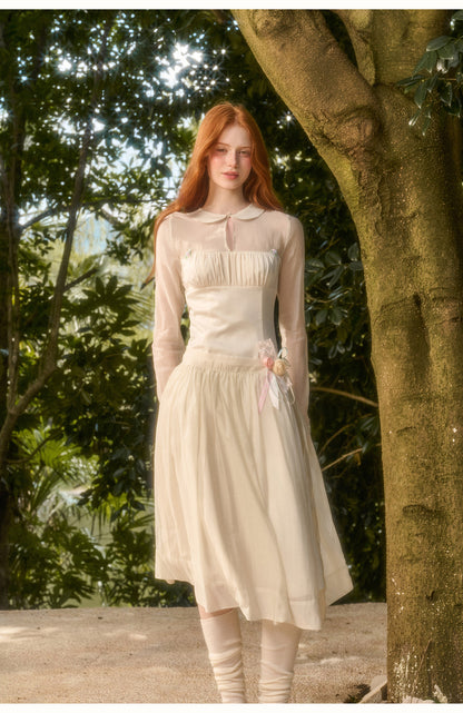 Satin Tencel Vintage Collar Dress