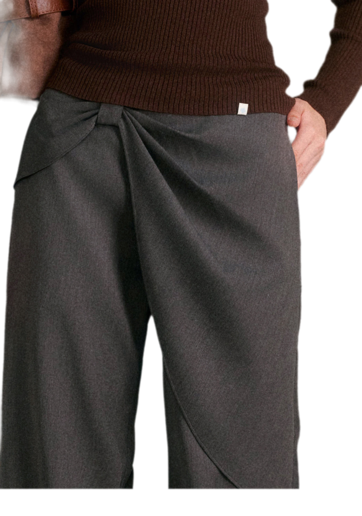 Misty Gray Bow Wide-Leg Pants