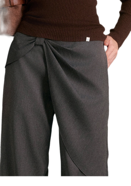 Misty Gray Bow Wide-Leg Pants