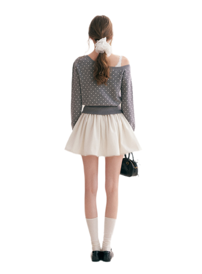 Polka Dot Slanted Shoulder Cardigan