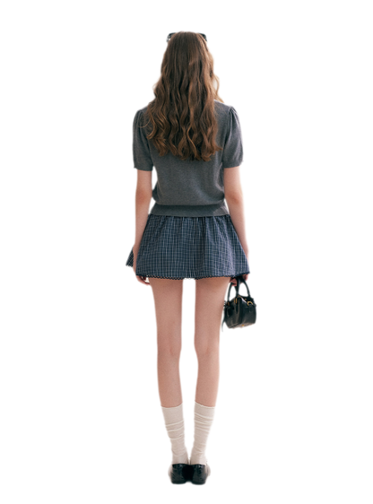 Wool Blend Plaid Skirt Set