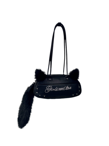 Bolso de mano de piel sintética con pompón de pedrería
