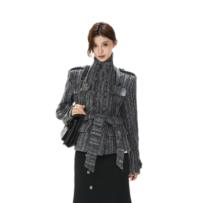 Cappotto in tweed testurizzato con cintura