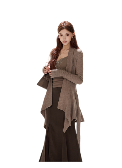 Matte Drape Irregular Hem Cardigan