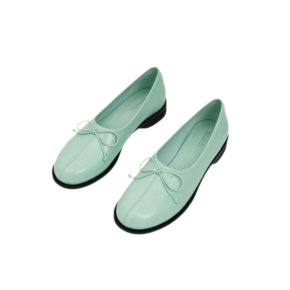 Oiled Leather Bow Ballet Flats