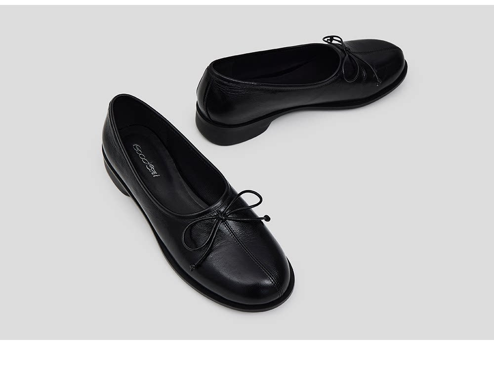 Oiled Leather Bow Ballet Flats