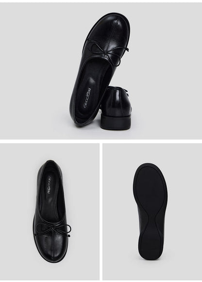Oiled Leather Bow Ballet Flats