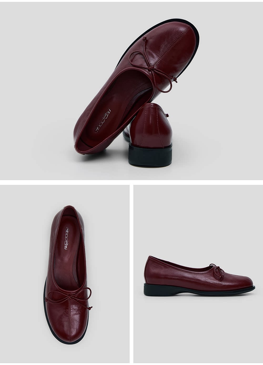 Oiled Leather Bow Ballet Flats