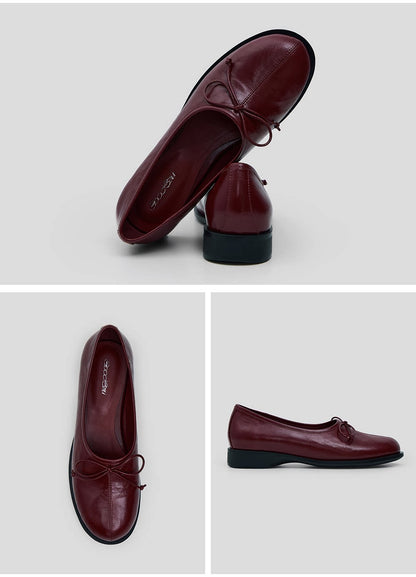 Oiled Leather Bow Ballet Flats