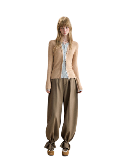 Layered Lace Trim Knit Cardigan