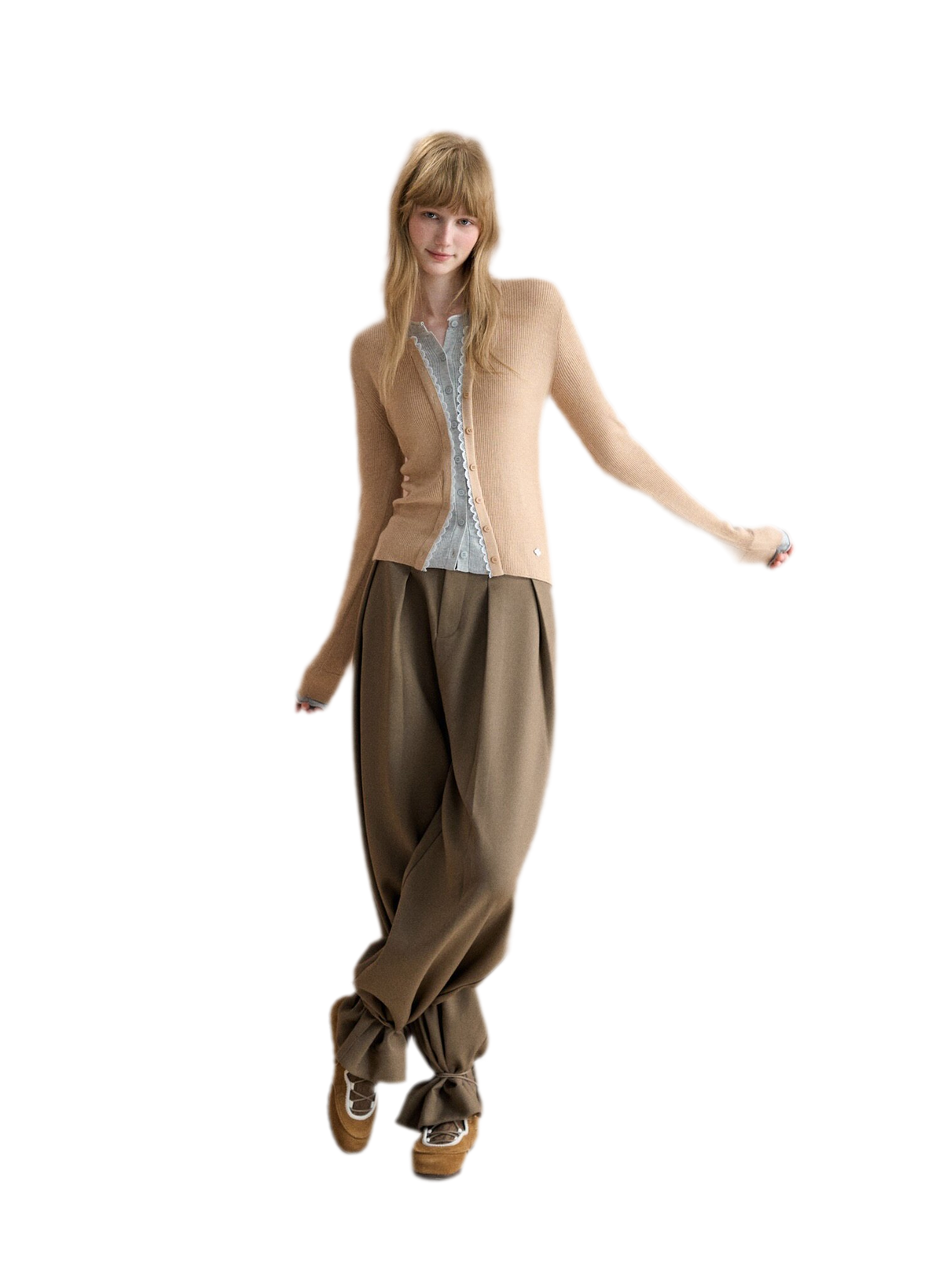 Layered Lace Trim Knit Cardigan