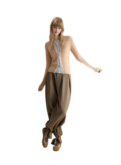 Layered Lace Trim Knit Cardigan