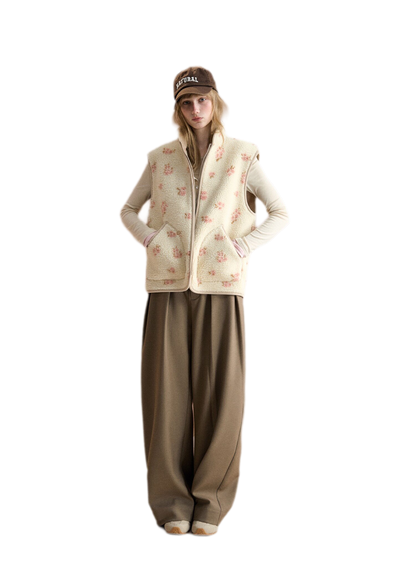 Floral Fleece Stand Collar Vest