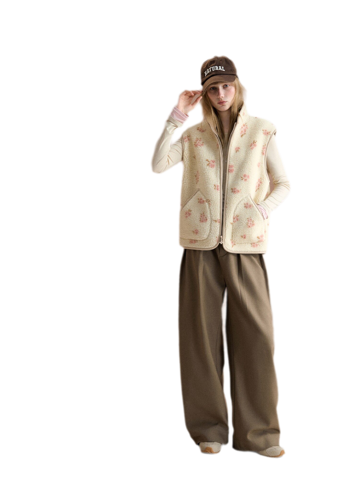 Floral Fleece Stand Collar Vest