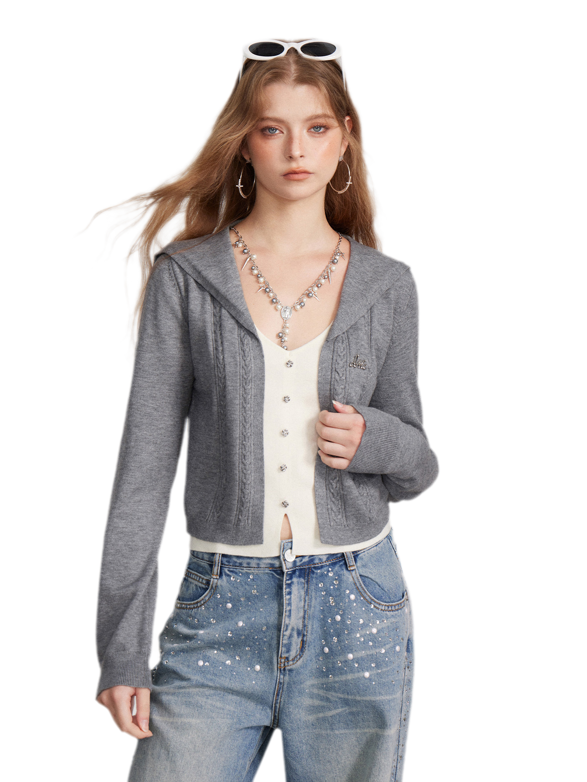 Textured Sailor Collar Sweater