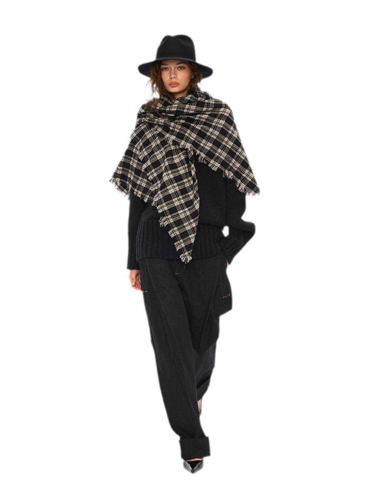 Wool Plaid Fringed Scarf