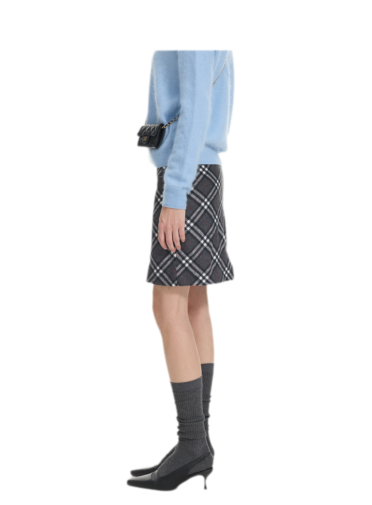Diagonal Plaid A-Line Midi Skirt