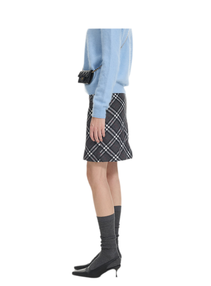 Diagonal Plaid A-Line Midi Skirt