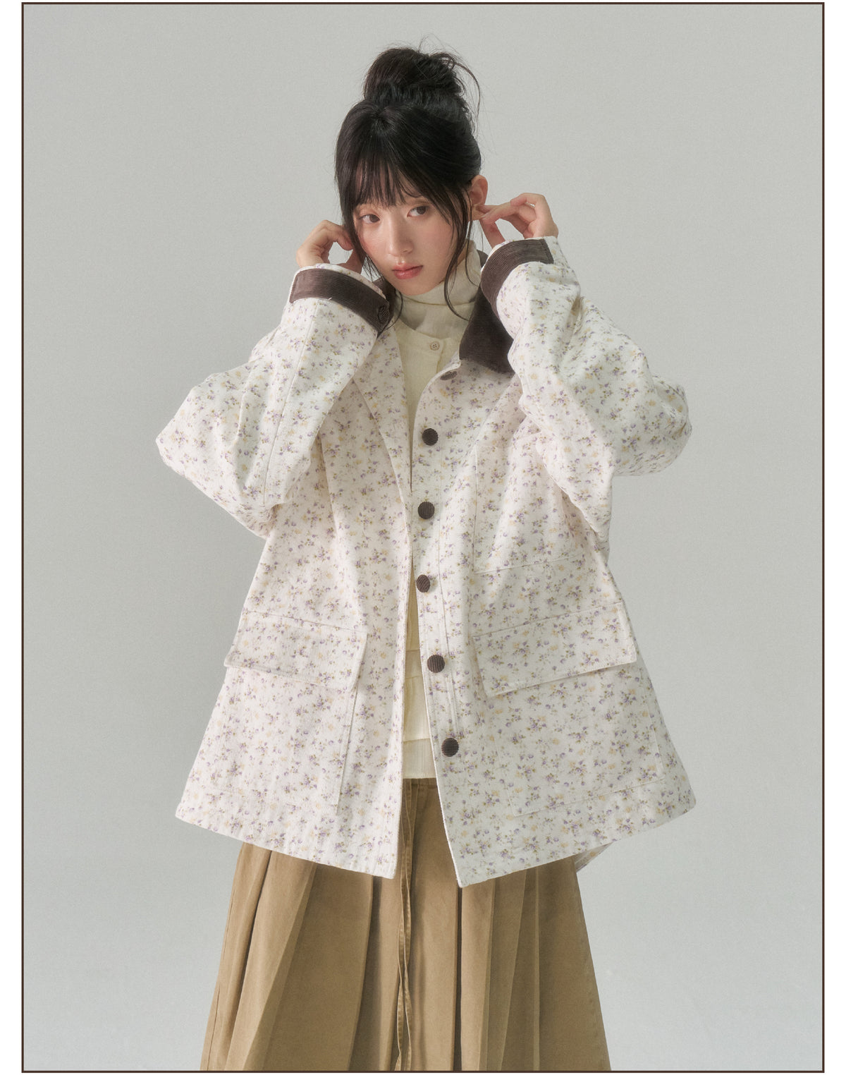 Floral Twill Oversized Utility Jacket