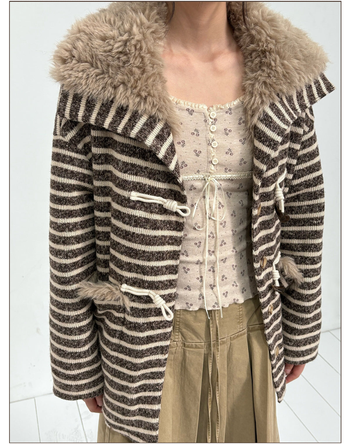 Striped Oversized Toggle Coat