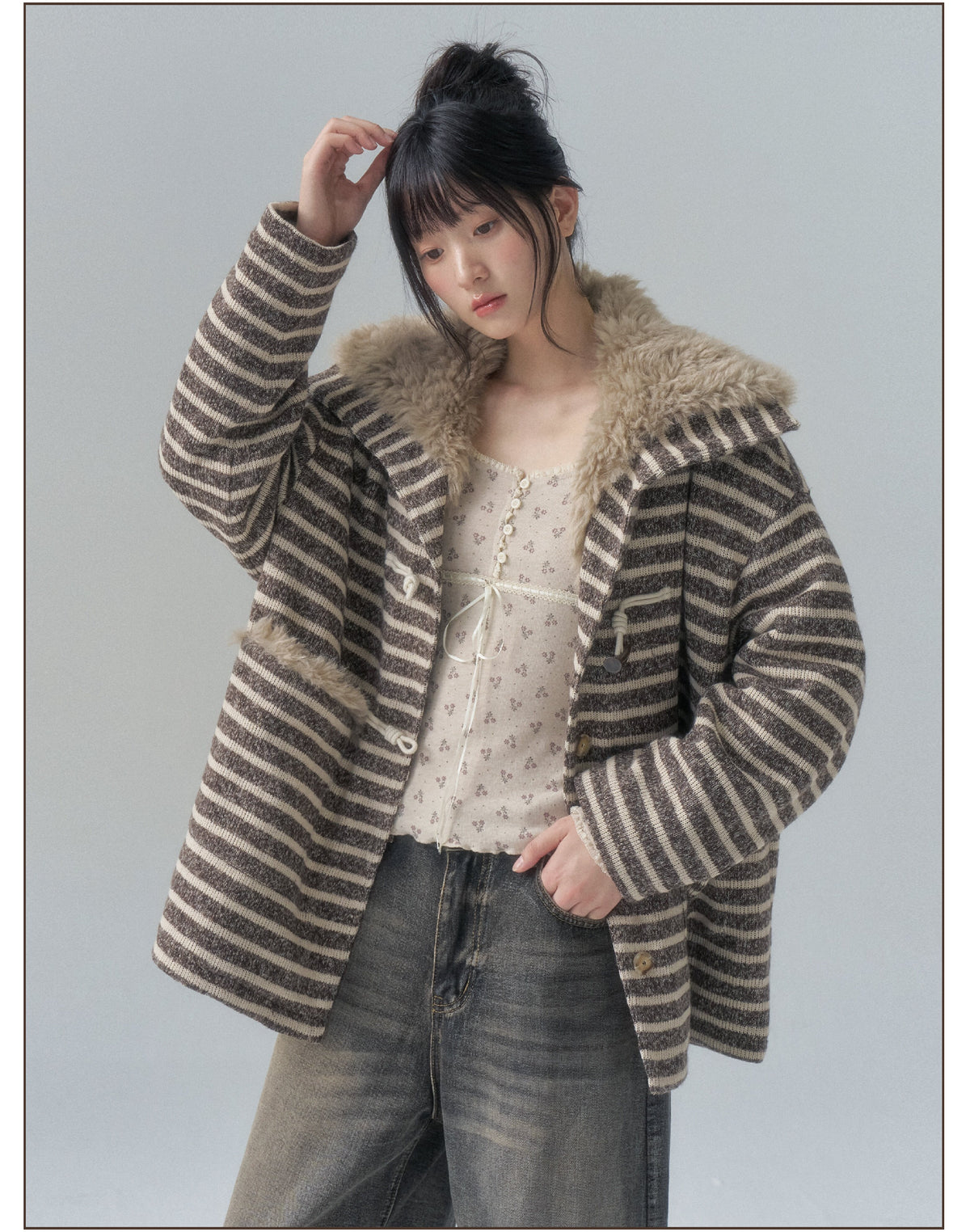 Striped Oversized Toggle Coat