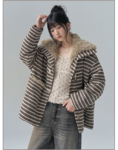 Striped Oversized Toggle Coat