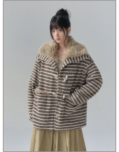 Striped Oversized Toggle Coat