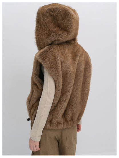 Layered Faux Fur Hooded Vest