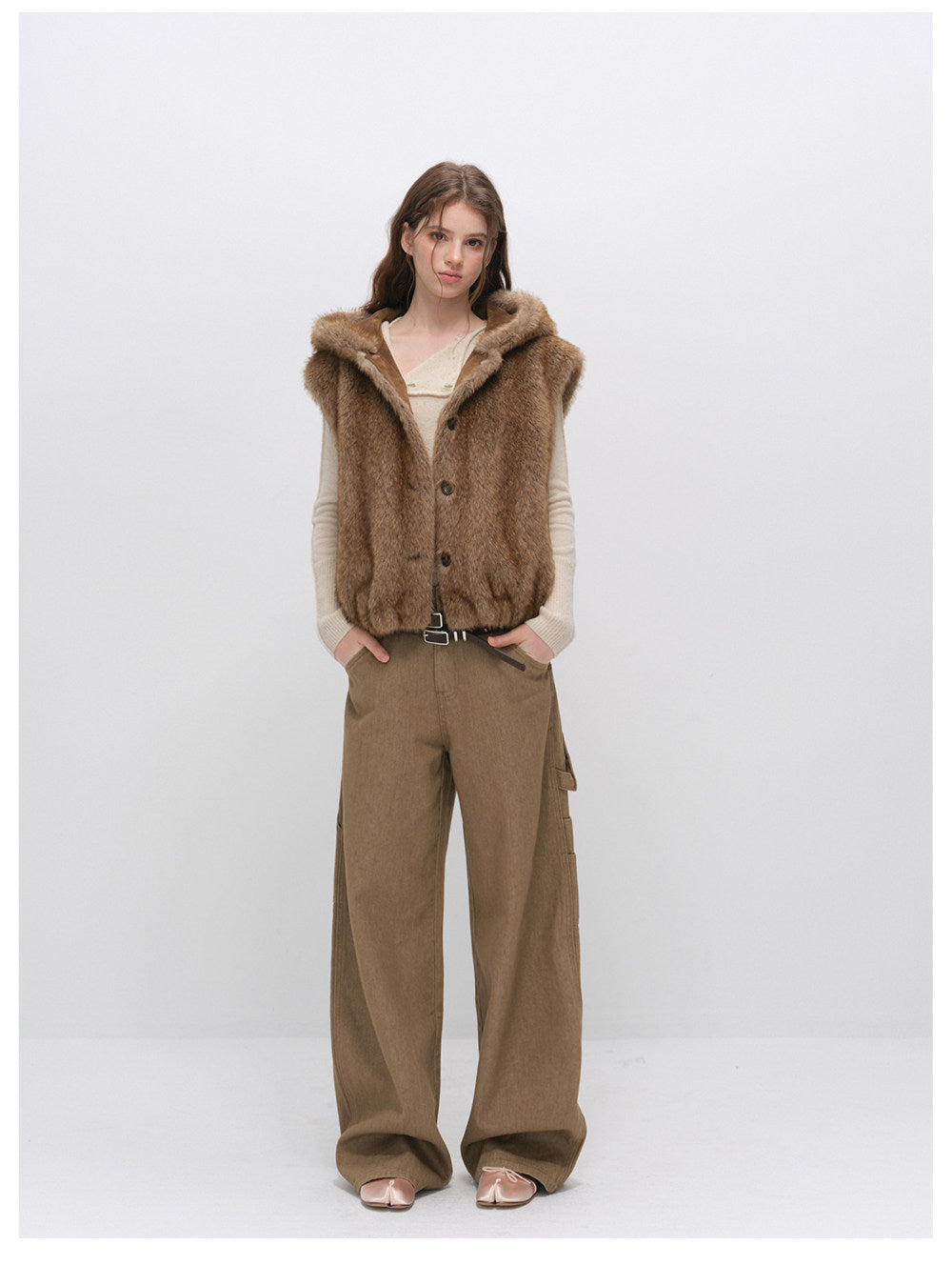Layered Faux Fur Hooded Vest