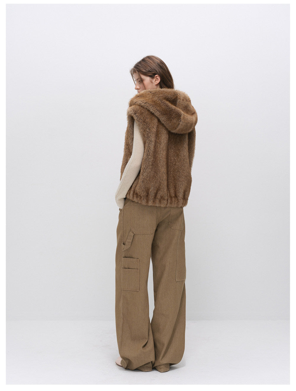 Layered Faux Fur Hooded Vest