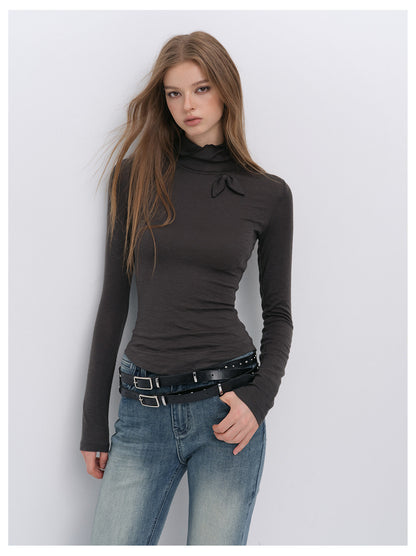 Lyocell Bow High-Neck T-Shirt