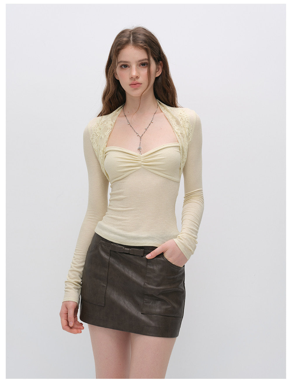 Textured Bow Mini Skirt