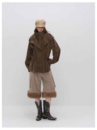 Chenille Cargo Cropped Wide-Leg Pants