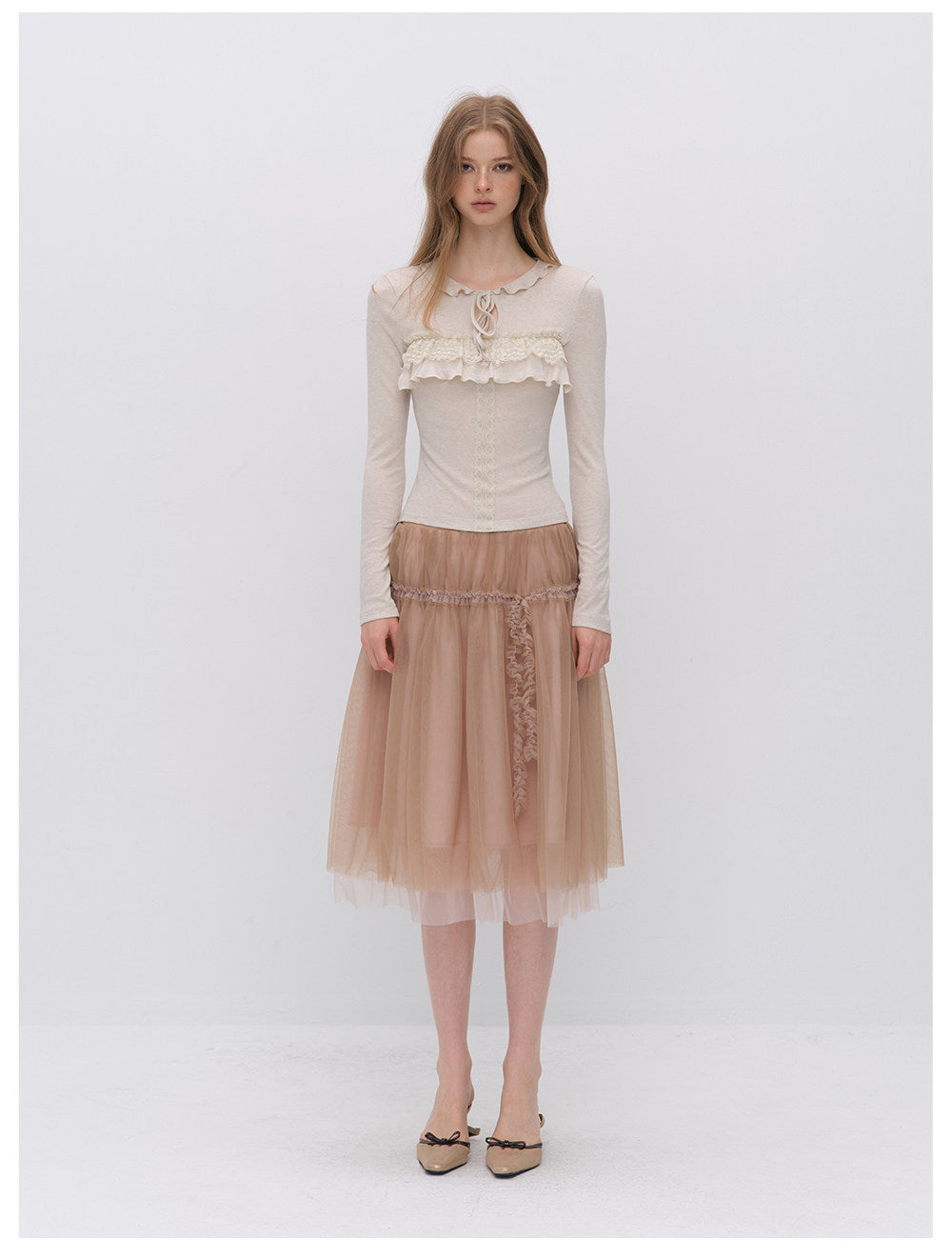 Wool Blend Lace Tie T-Shirt