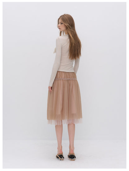 Wool Blend Lace Tie T-Shirt