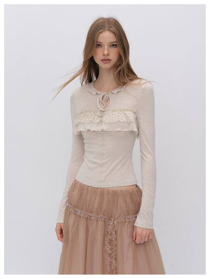 Wool Blend Lace Tie T-Shirt