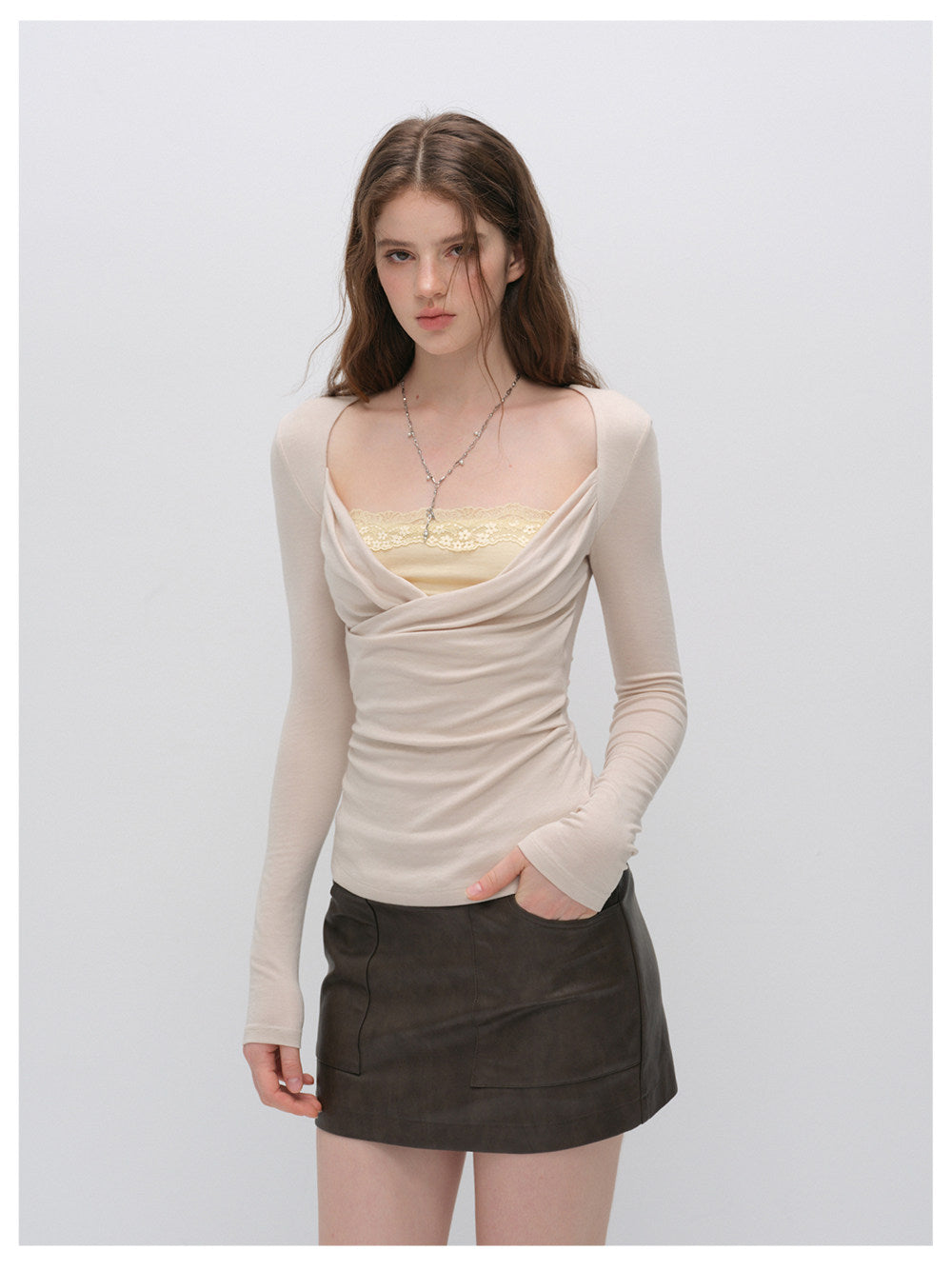 Lace Ruched Crossover Top